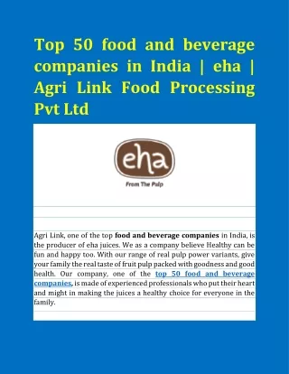 Food and Beverage Industry in India | eha | Agri Link