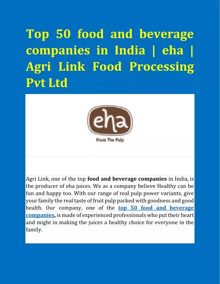 top 50 food and beverage companies in india