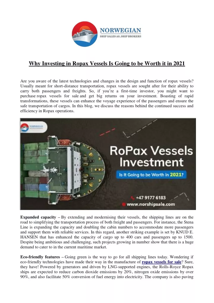 why investing in ropax vessels is going