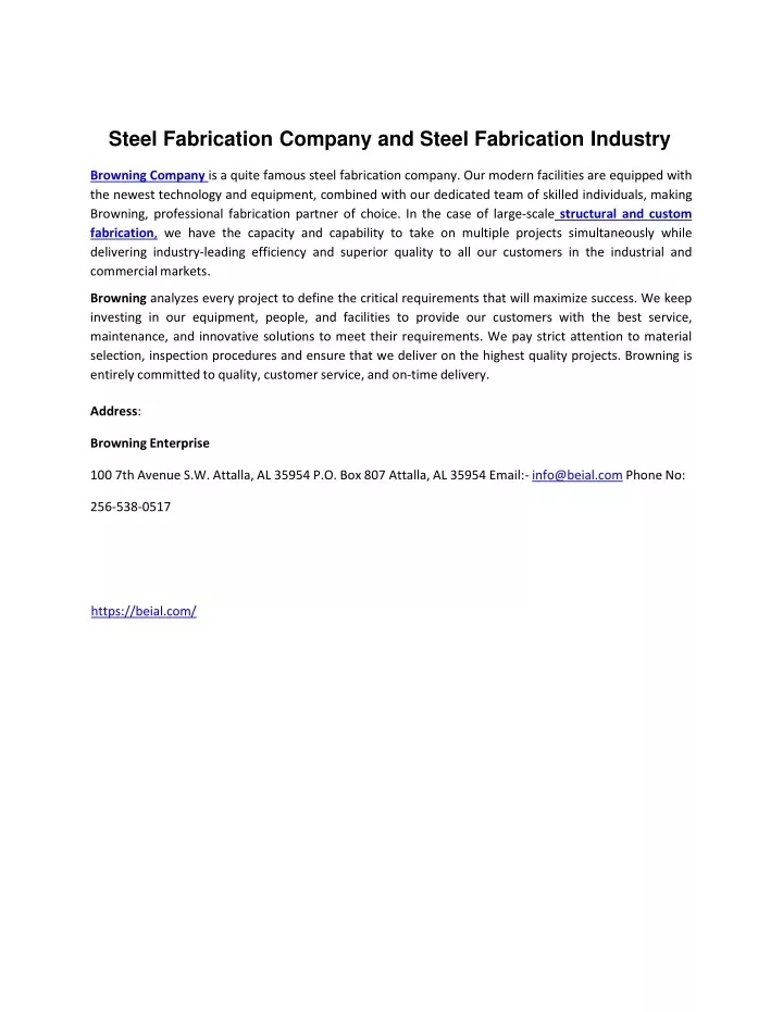 steel fabrication company and steel fabrication