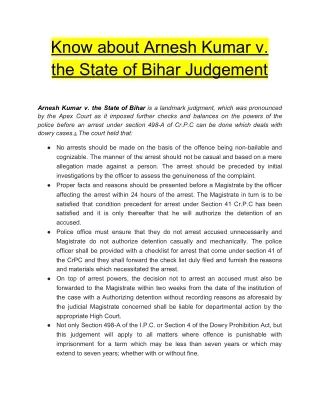 Know about Arnesh Kumar v. the State of Bihar Judgement
