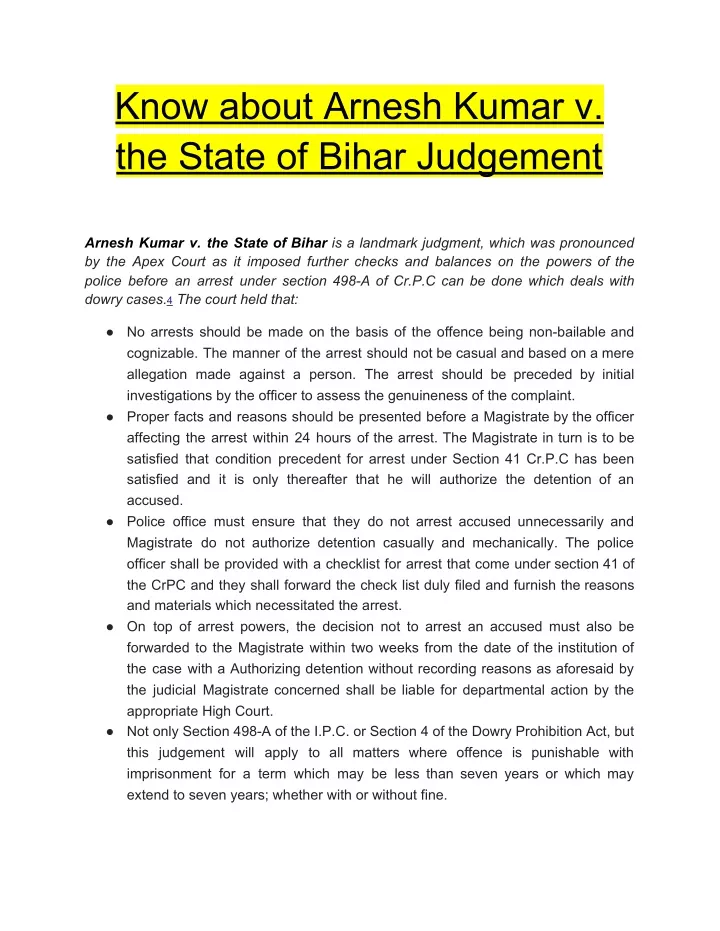 know about arnesh kumar v the state of bihar