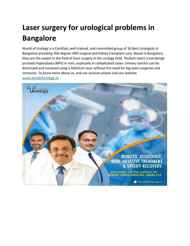laser surgery for urological problems in bangalore