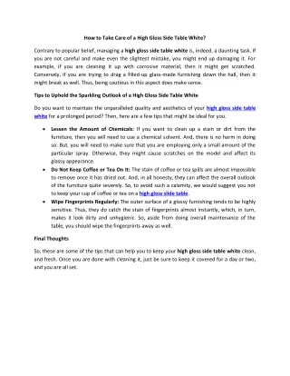 how to take care of a high gloss side table white