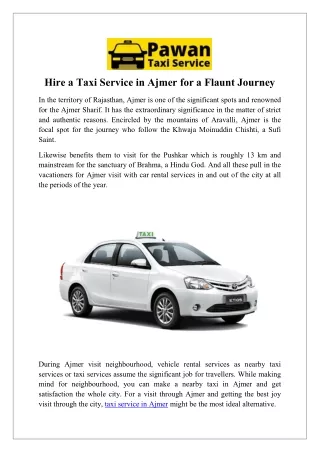 Hire a Taxi Service in Ajmer for a Flaunt Journey