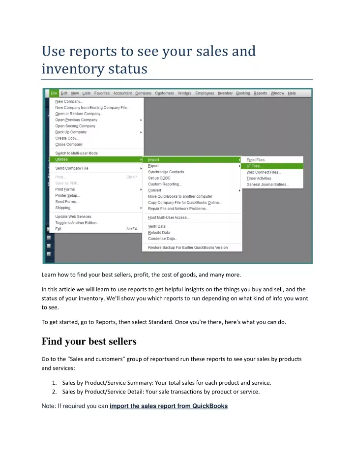 use reports to see your sales and inventory status