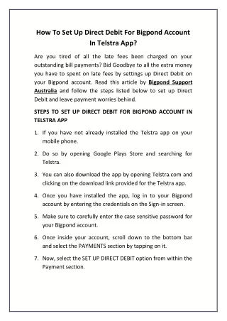 how to set up direct debit for bigpond account