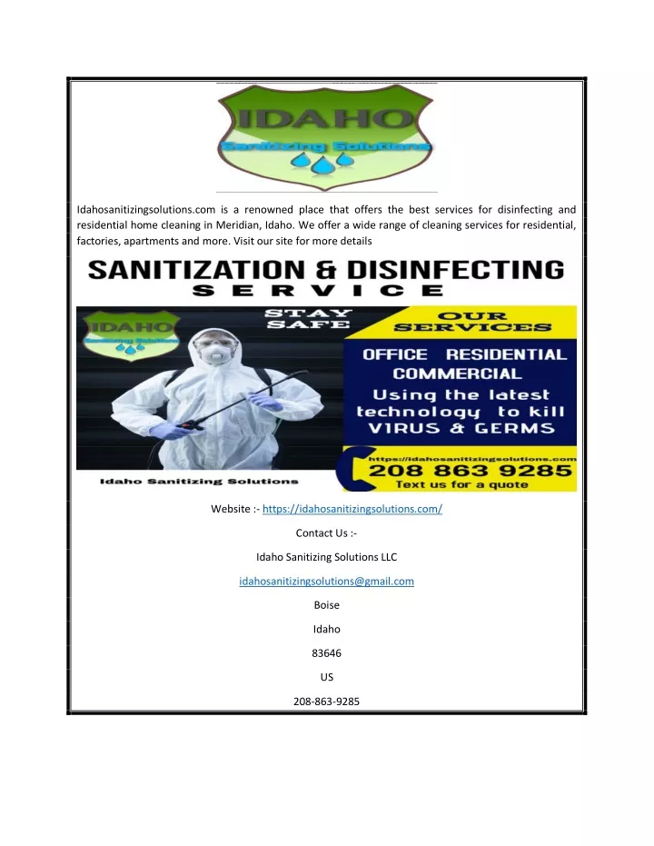 idahosanitizingsolutions com is a renowned place