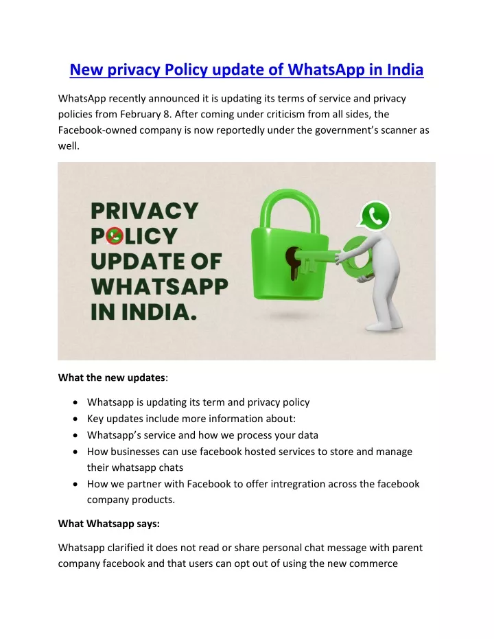 new privacy policy update of whatsapp in india