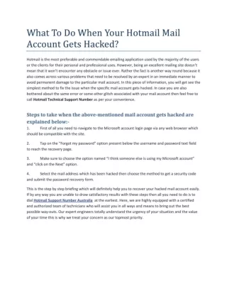 What To Do When Your Hotmail Mail Account Gets Hacked