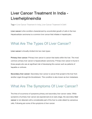 Liver Cancer Treatment In India - Liverhelplineindia