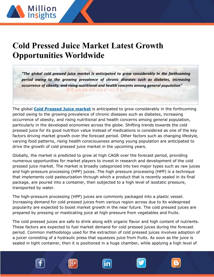 cold pressed juice market latest growth