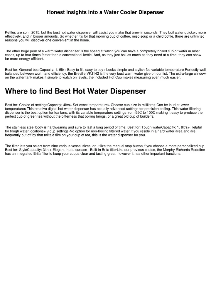 honest insights into a water cooler dispenser