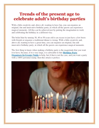 Trends of the present age to celebrate adult’s birthday parties