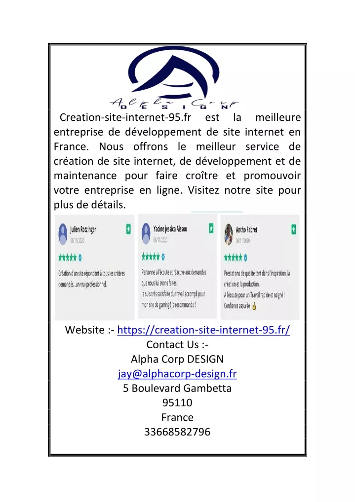 creation site internet 95 fr entreprise