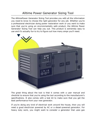 Alltime Power Generator Sizing Tool