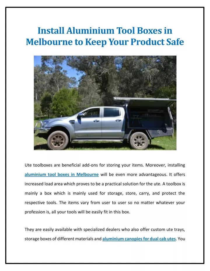 install aluminium tool boxes in melbourne to keep