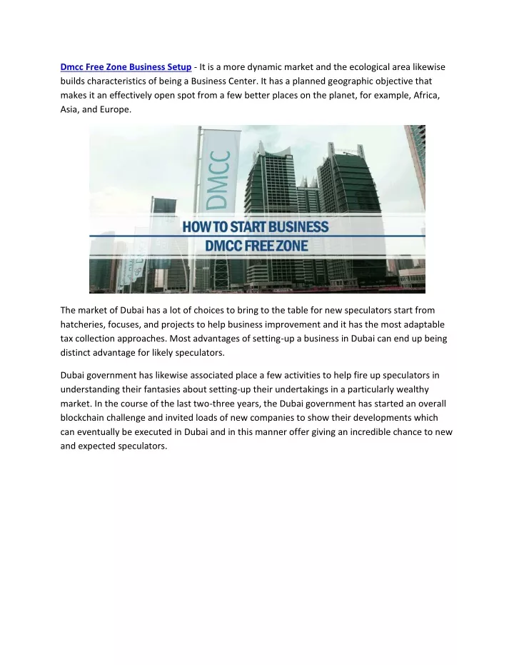 dmcc free zone business setup it is a more