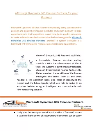 Microsoft Dynamics 365 Finance Partner