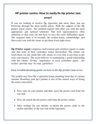 HP printer centre: How to easily fix Hp printer Jam error!