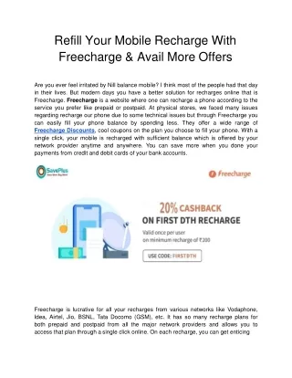refill your mobile recharge with freecharge avail more offers