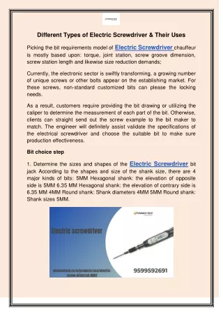 different types of electric screwdriver their uses