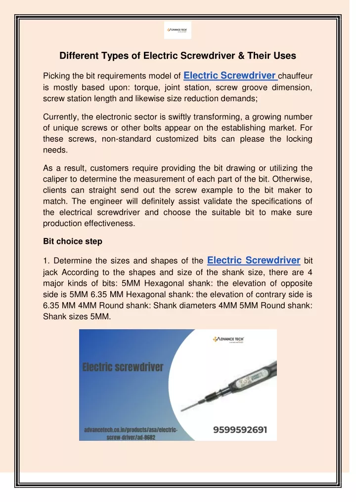 different types of electric screwdriver their uses