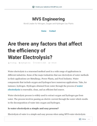 Are there any factors that affect the efficiency of Water Electrolysis?