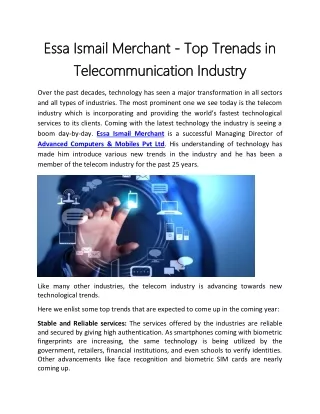 Essa Ismail Merchant - Top Trenads in Telecommunication Industry