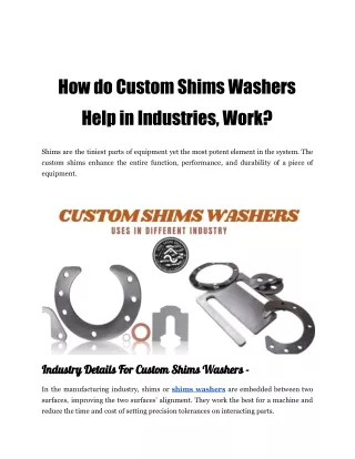 How do Custom Shims Washers Help in Industries Work