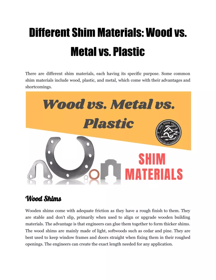 different shim materials wood vs metal vs plastic
