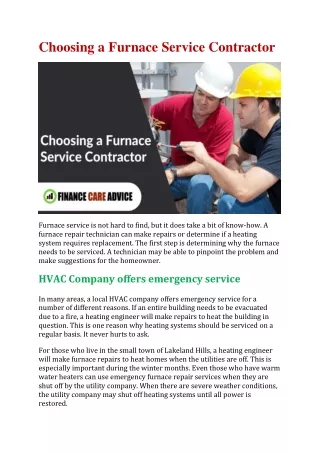 Choosing a Furnace Service Contractor