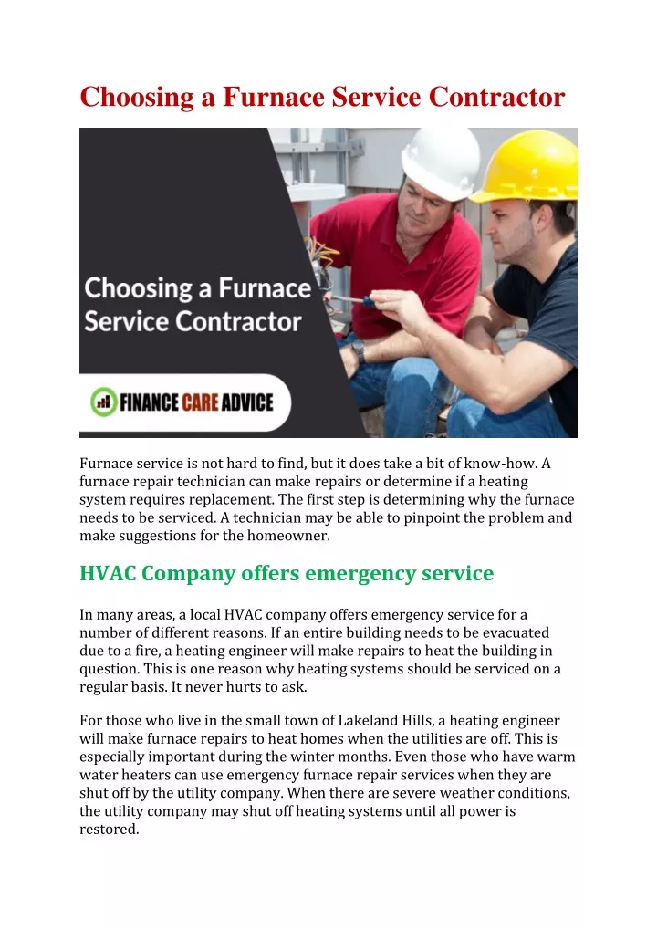 choosing a furnace service contractor