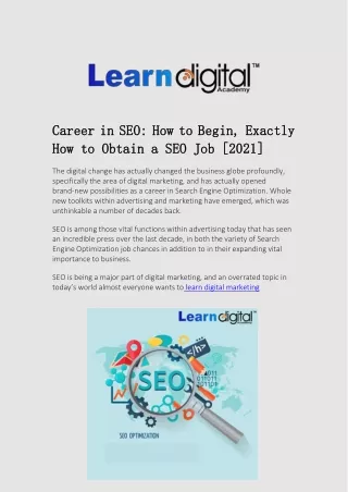 Career in SEO: How to Begin, Exactly How to Obtain a SEO Job [2021]