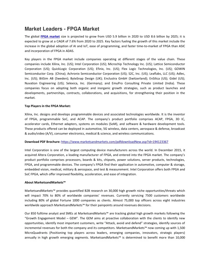 market leaders fpga market