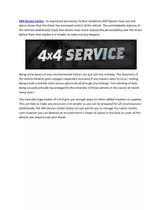 4x4 service centre as expressed previously