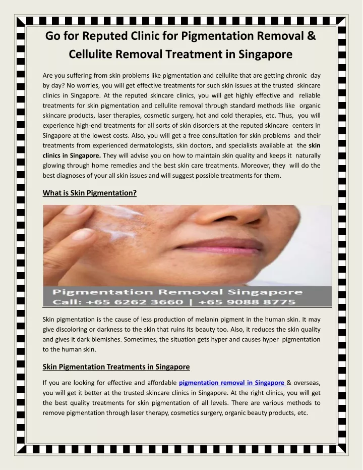 go for reputed clinic for pigmentation removal cellulite removal treatment in singapore