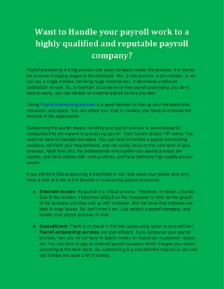 want to handle your payroll work to a highly