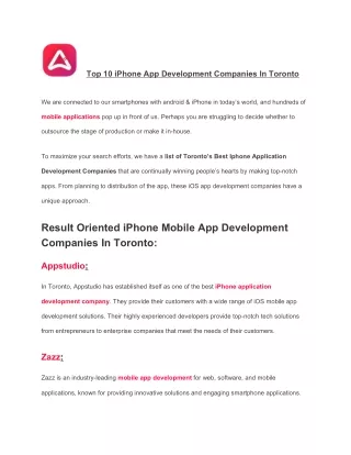 Top 10 iPhone App Development Companies In Toronto