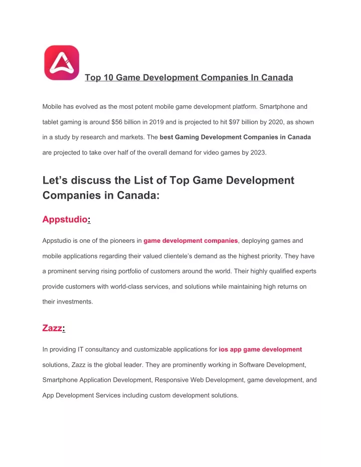 top 10 game development companies in canada
