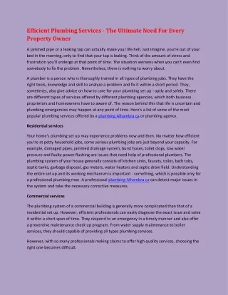 efficient plumbing services the ultimate need