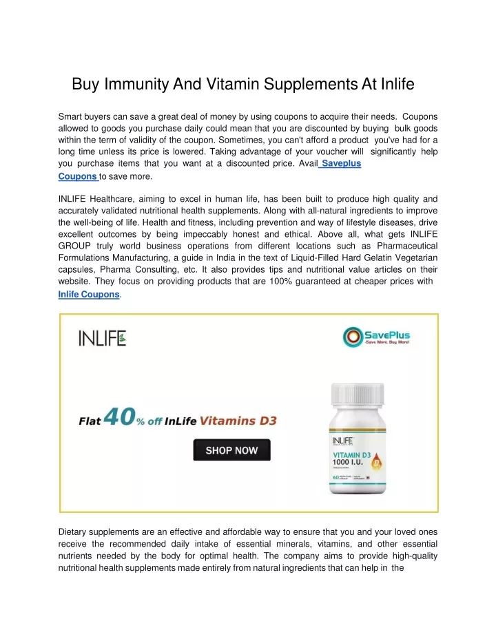 buy immunity and vitamin supplements at inlife