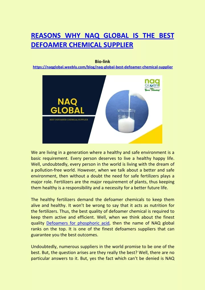 reasons why naq global is the best defoamer