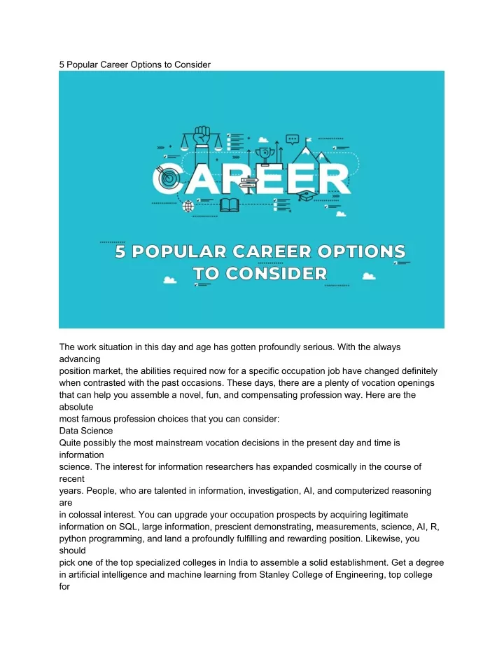 5 popular career options to consider