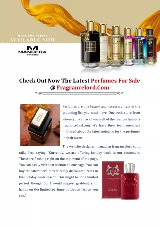 Check Out Now The Latest Perfumes For Sale @ Fragrancelord.Com