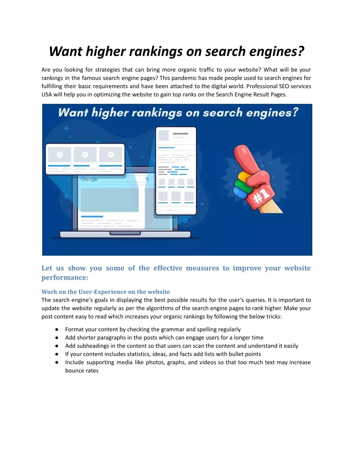want higher rankings on search engines