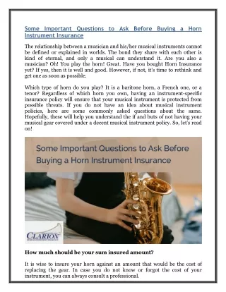 Some Important Questions to Ask Before Buying a Horn Instrument Insurance