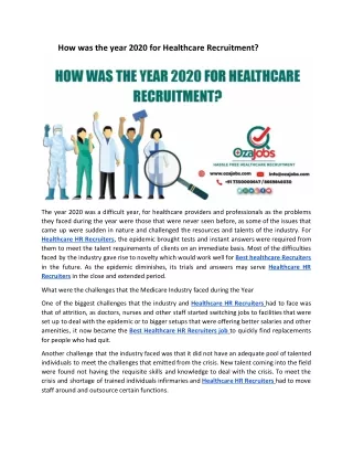 how was the year 2020 for healthcare recruitment