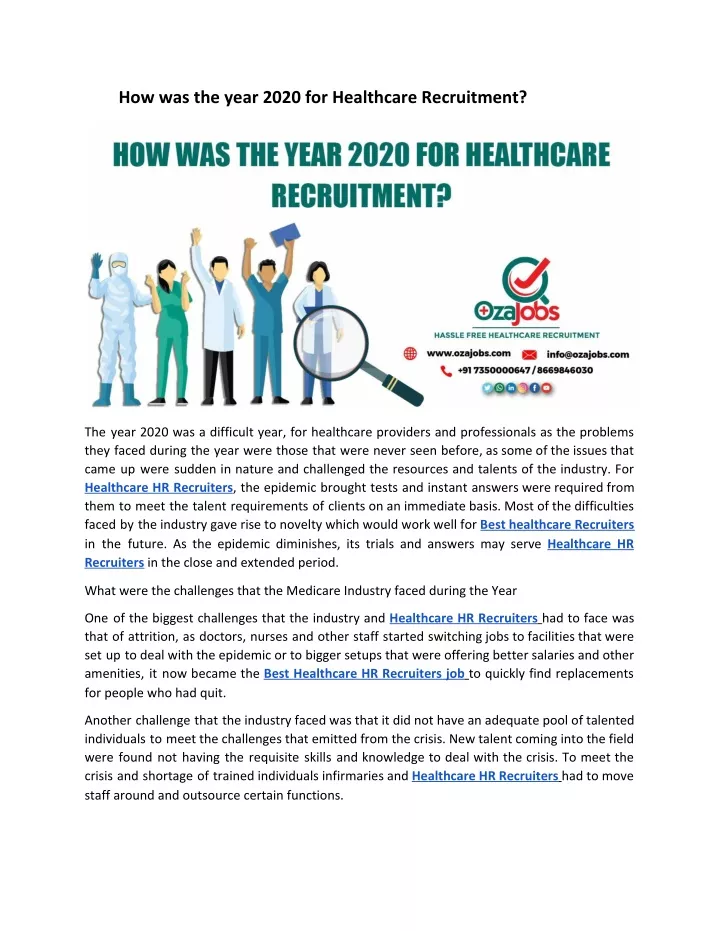 how was the year 2020 for healthcare recruitment