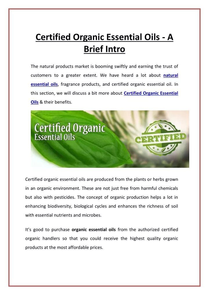 certified organic essential oils a brief intro